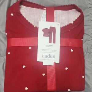 auden Red Pajama Set with White Heart Print